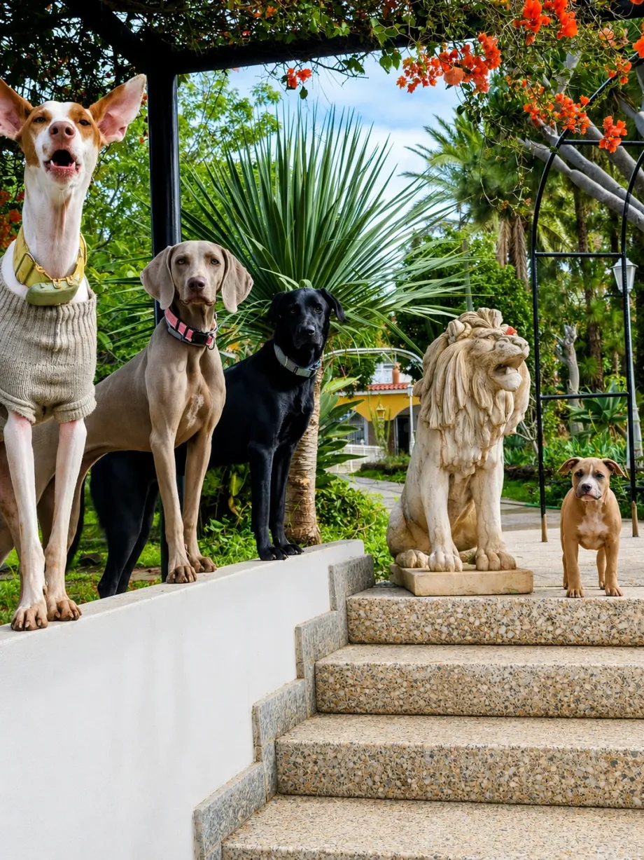 Perros en la escalinata de Villa Sere